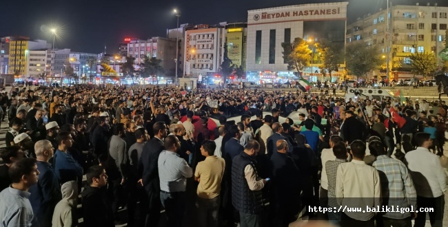 İsrail hastaneyi vurdu, Şanlıurfa İHH halkı Rabia Meydanı’na döktü