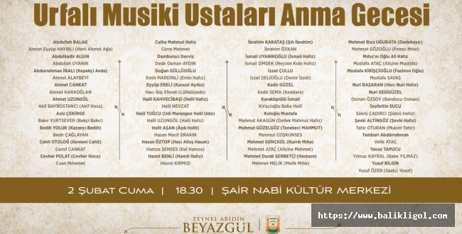 Urfalı Musiki Ustaları Anma Gecesi Düzenlenecek