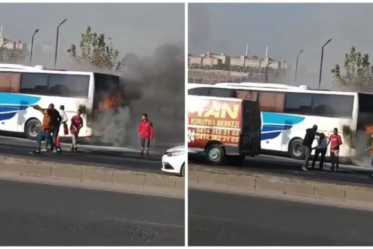 Şanlıurfa'da seyir halindeki yolcu otobüsü yandı