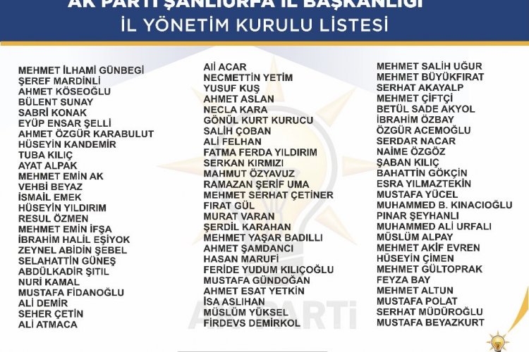 AK Parti Şanlıurfa İlahim Günbeği Başkanlığındaki  Yönetim Kurulu Listesi Belirlendi. İşte O Liste